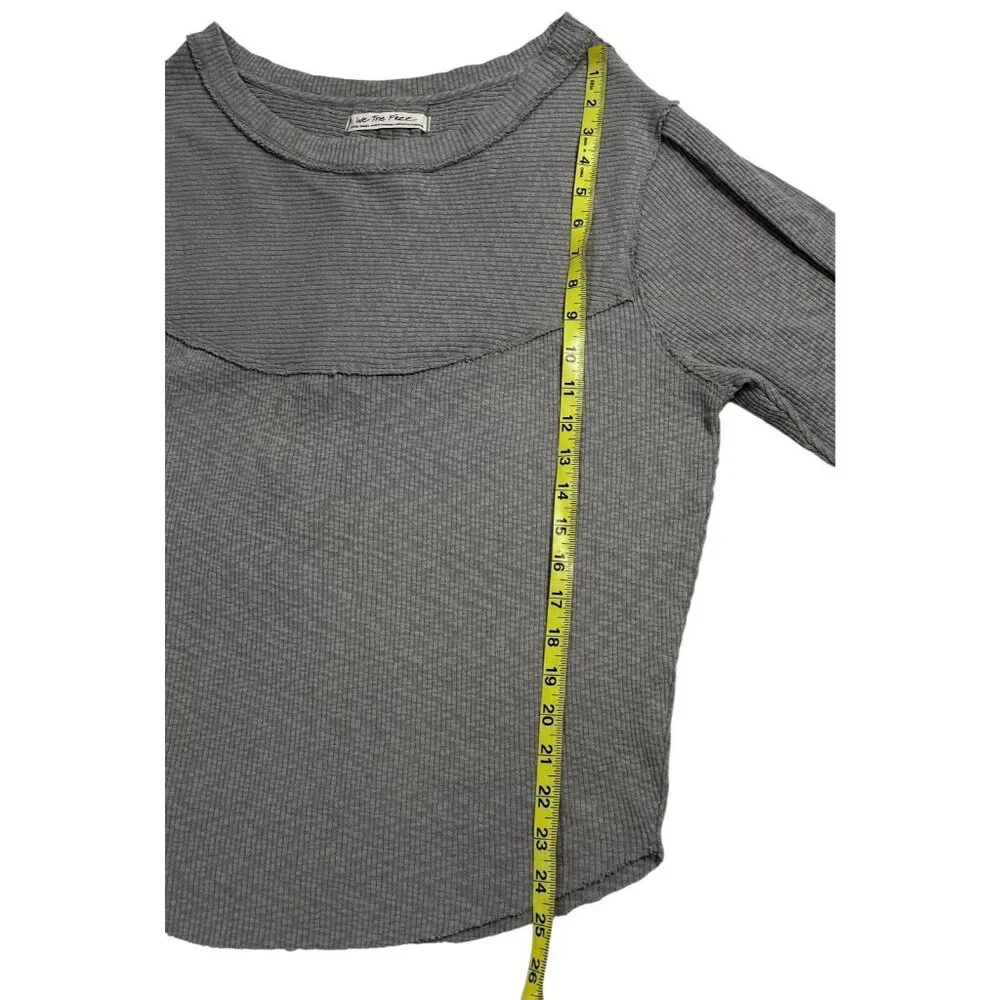 We The free people Sweatshirt Thermal Gray Ribbed Knit Size XS Buffy Sleeves - Picture 9 of 10